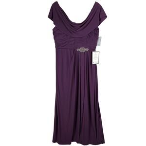 NWT Alex Evenings Dress Maxi 16 Purple Aubergine Cowl Pleat Mother of the Bride